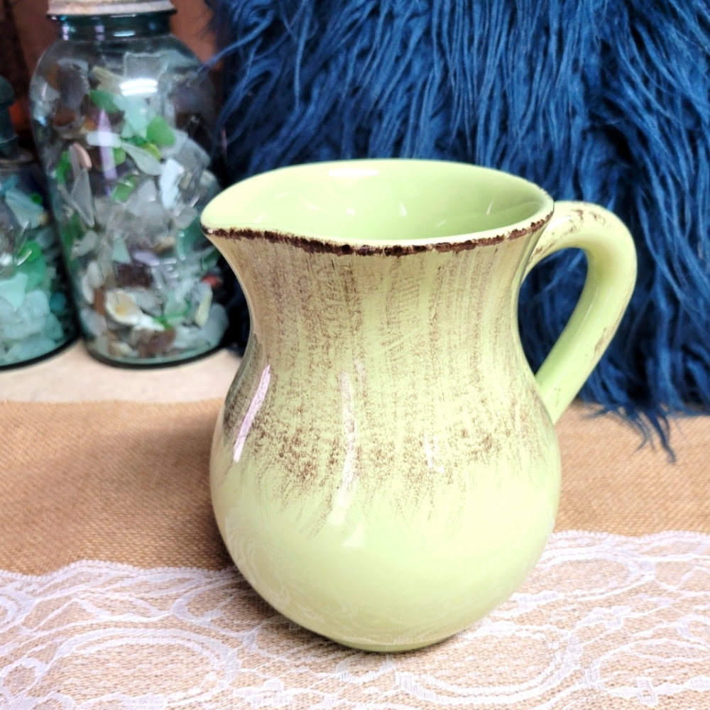 Vintage rare handcrafted mint green stoneware water jug 7×7